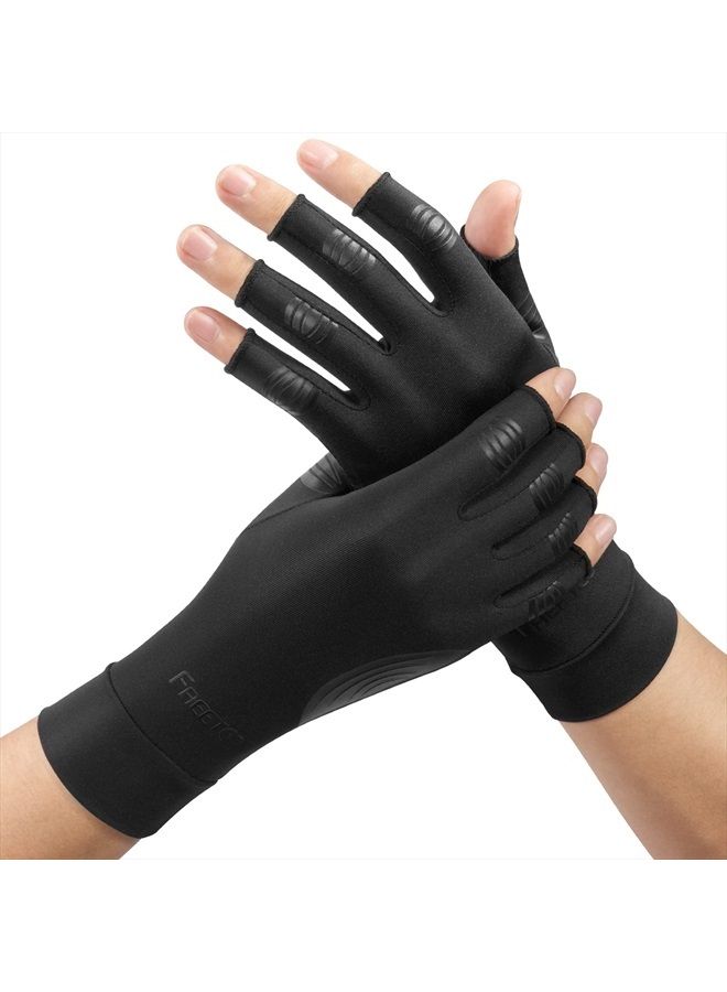 FREETOO Copper Arthritis Gloves for Carpal Tunnel Pain Relief, Strengthen Compression Gloves to Alleviate Hand Pains,Swelling, Fingerless Computer Typing Gloves for Rheumatoid, Tendonitis Women/Men-L  - Image 1