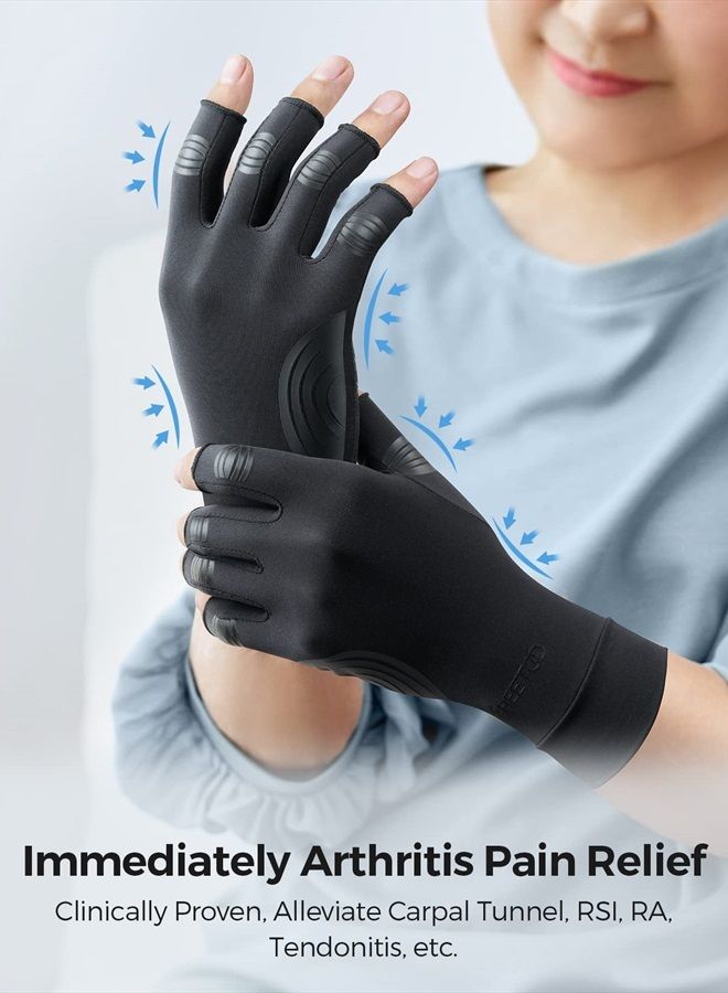FREETOO Copper Arthritis Gloves for Carpal Tunnel Pain Relief, Strengthen Compression Gloves to Alleviate Hand Pains,Swelling, Fingerless Computer Typing Gloves for Rheumatoid, Tendonitis Women/Men-L  - Image 2
