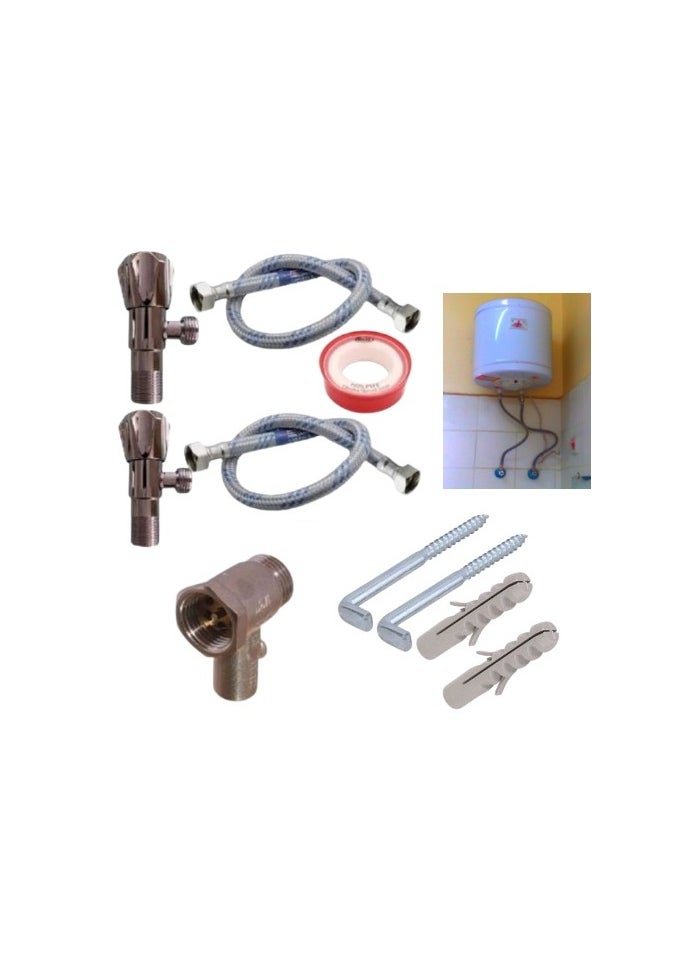 100% Professional choice Water heater installation kit consisting of 2 60 cm connections + 2 valves + check valve + Teflon + heater screw  - Image 1