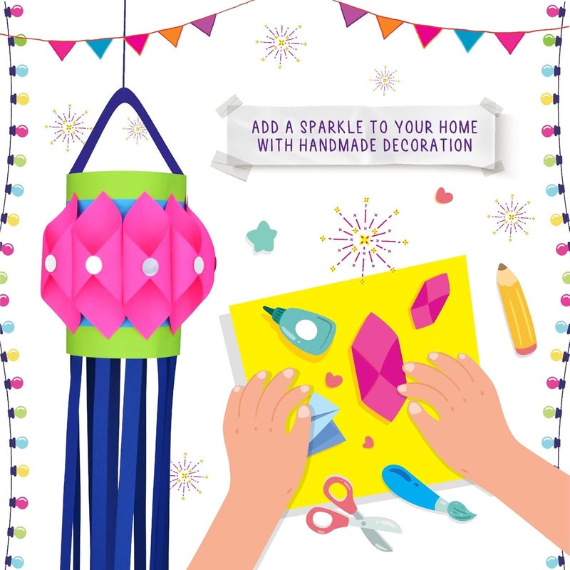 Lighthouse DIY Lantern Kit for Diwali (Pack of 5) | Art and Craft Kit for Kids | Diwali Decoration Kit, Includes Paper Cutouts, Sequences, Lantern Strips and More - Image 4