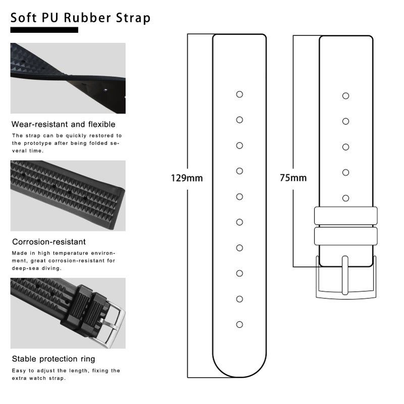 ADDIESDIVE 20 MM Black Silicon Watch Strap Waffle Soft Rubber Replacement Watch Band for Men and Women Watches - Image 5