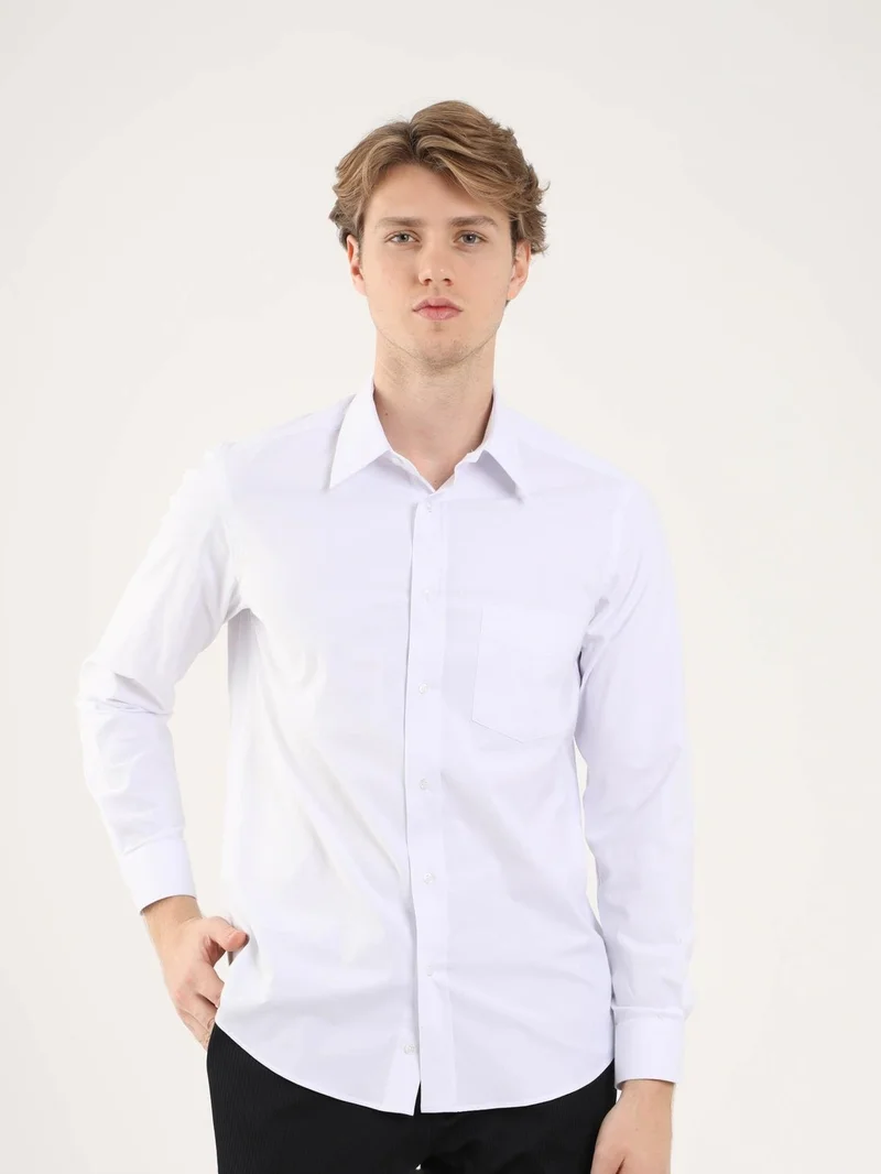 دوفي White Men's Plus Size Brent Collar Long Sleeve Shirt