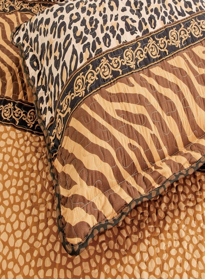 Masterplay 2-Piece Twin Size Animal Print Quilt Sets, Lightweight Bedspread All Season Coverlet Fine Bed Cover (Leopard Tiger Brown Black Stripe) - Image 4