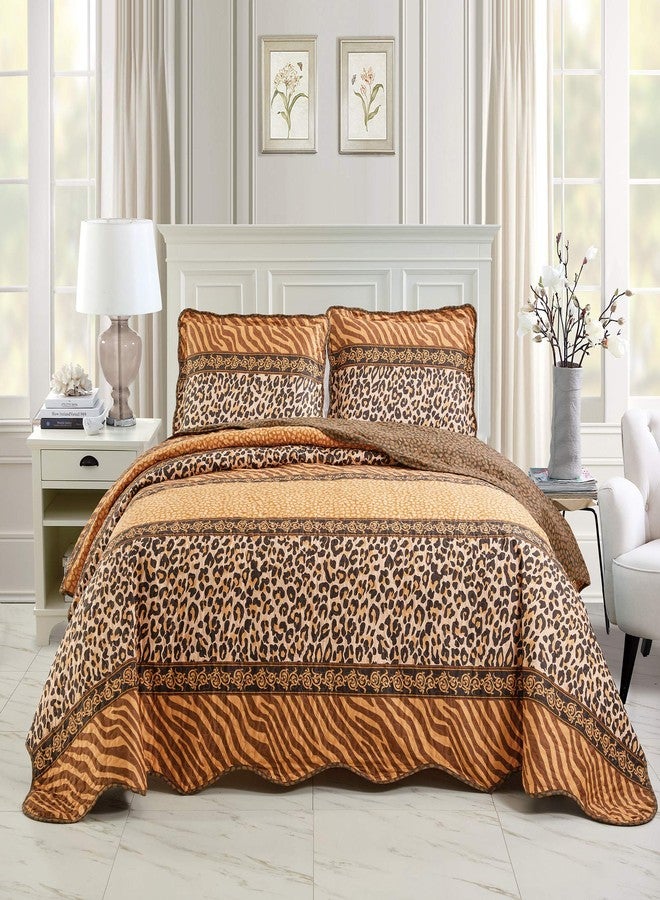 Masterplay 2-Piece Twin Size Animal Print Quilt Sets, Lightweight Bedspread All Season Coverlet Fine Bed Cover (Leopard Tiger Brown Black Stripe) - Image 1