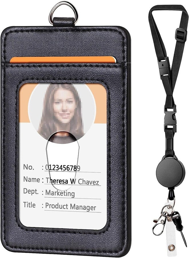 UpUGo Leather Badge Holder and Adjustable Retractable Lanyards, Quick Release Buckle and Safety Breakaway Lanyards with Swivel Metal Clasp for Offices, Staff, Students, Employees - Image 1