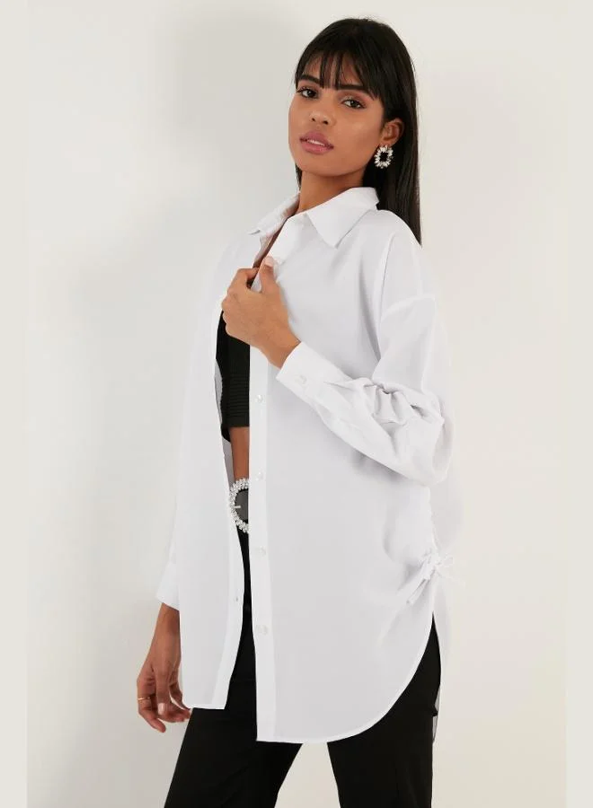 ليلا قميص نسائي قطني مريح بتفاصيل مجمعة من ليلا