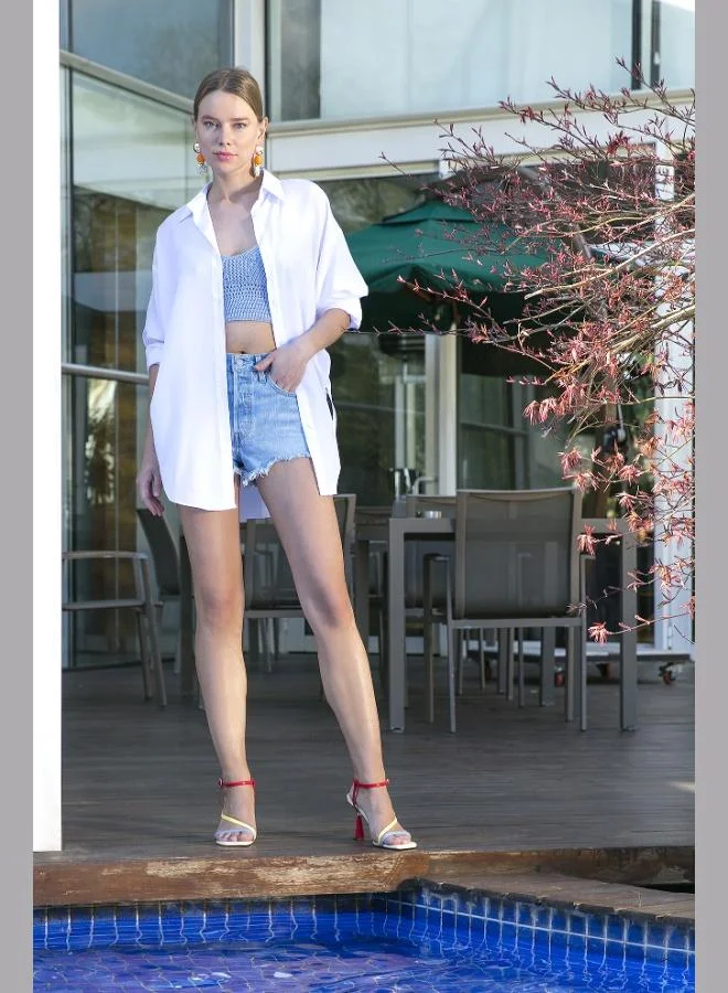 ليلا قميص نسائي قطني مريح بتفاصيل مجمعة من ليلا