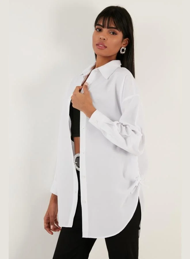 ليلا قميص نسائي قطني مريح بتفاصيل مجمعة من ليلا