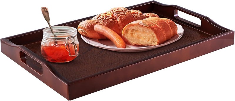 MDLUU General standard compliant quality Plastic Serving Tray, Ottoman Tray with Cut-Out Handles, Rectangular Butler Tray for Breakfast in Bed, Coffee Table Decoration, Party (Cherry) Authorized haulage delivery - Image 2