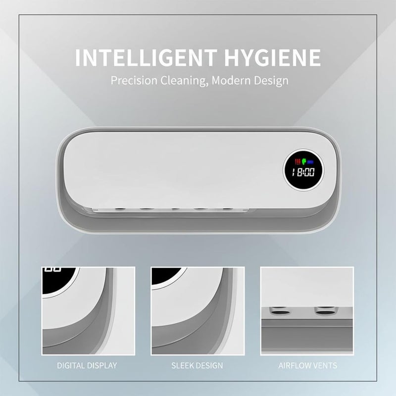 Cordless Plus Toothbrush Cleaner, Wall-Mounted Holder for 3-4 Brushes, Timer, Clock Display, 120S Purification & Drying, Rechargeable - Image 4