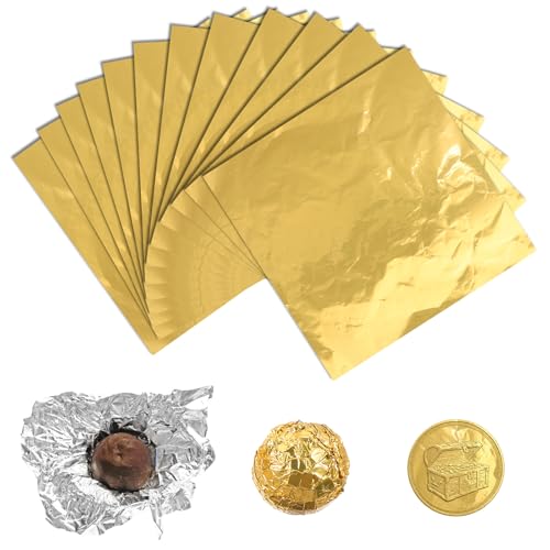 Yuomeaz 100 Pcs Gold Foil Sheets 6x6 Gold Foil Chocolate Candy Bar Wrappers Leaf Sheets for Candy Valentines Day Chocolate Bars Packaging Wrapping Gifts - Image 1