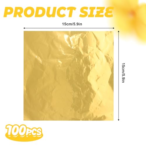 Yuomeaz 100 Pcs Gold Foil Sheets 6x6 Gold Foil Chocolate Candy Bar Wrappers Leaf Sheets for Candy Valentines Day Chocolate Bars Packaging Wrapping Gifts - Image 3