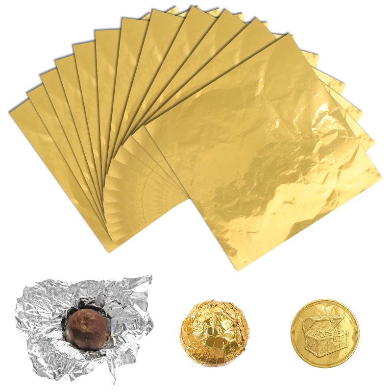 Yuomeaz 100 Pcs Gold Foil Sheets 6x6 Gold Foil Chocolate Candy Bar Wrappers Leaf Sheets for Candy Valentines Day Chocolate Bars Packaging Wrapping Gifts - Image 2