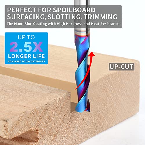 EANOSIC 5PCS Upcut Spiral Router Bit 1/4 inch Shank, 1/4 inch Cutting Diameter, Extra Long 3 inch Solid Carbide with Nano Blue Coating CNC Router Bits End Mill for Wood Cut, Carving - Image 3