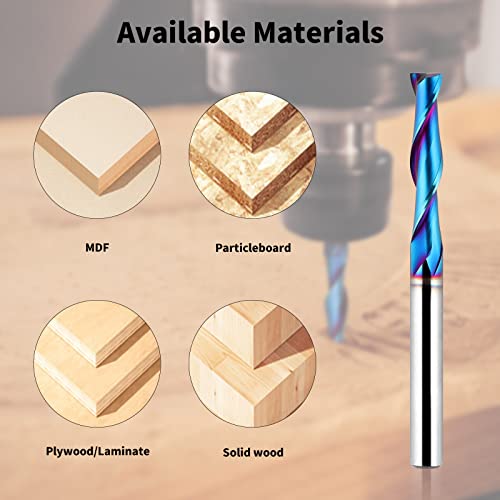 EANOSIC 5PCS Upcut Spiral Router Bit 1/4 inch Shank, 1/4 inch Cutting Diameter, Extra Long 3 inch Solid Carbide with Nano Blue Coating CNC Router Bits End Mill for Wood Cut, Carving - Image 4