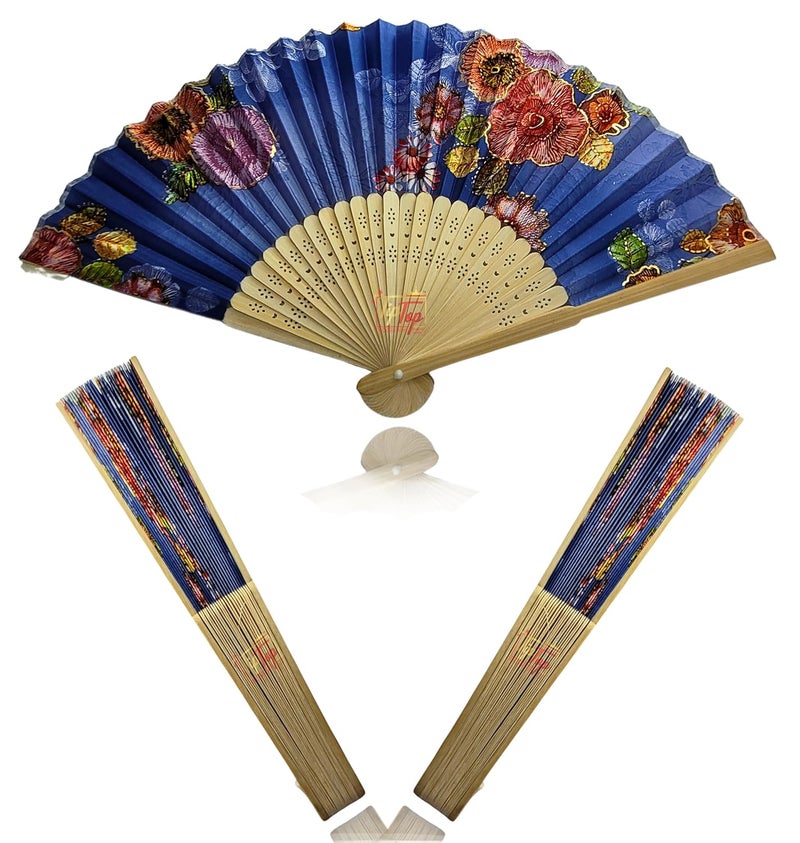 TIPTOP DECORATION Tiptop Decoration Premium Gold Printed Floral Wooden Hand Held Fan 15 Inch Pack Of 1 Piece Historic flora  - Image 1