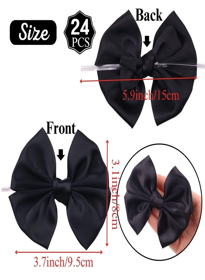 DHFLYDH Satin Ribbon Bows with Twist Ties 3.7" Wire-Edged Twist Tie Bows for Gift Wrapping & Party Decor,Crafts & Cake Decorating,Wreaths & Bouquets,Wedding Baby Shower-24 Counts (Black - Image 2