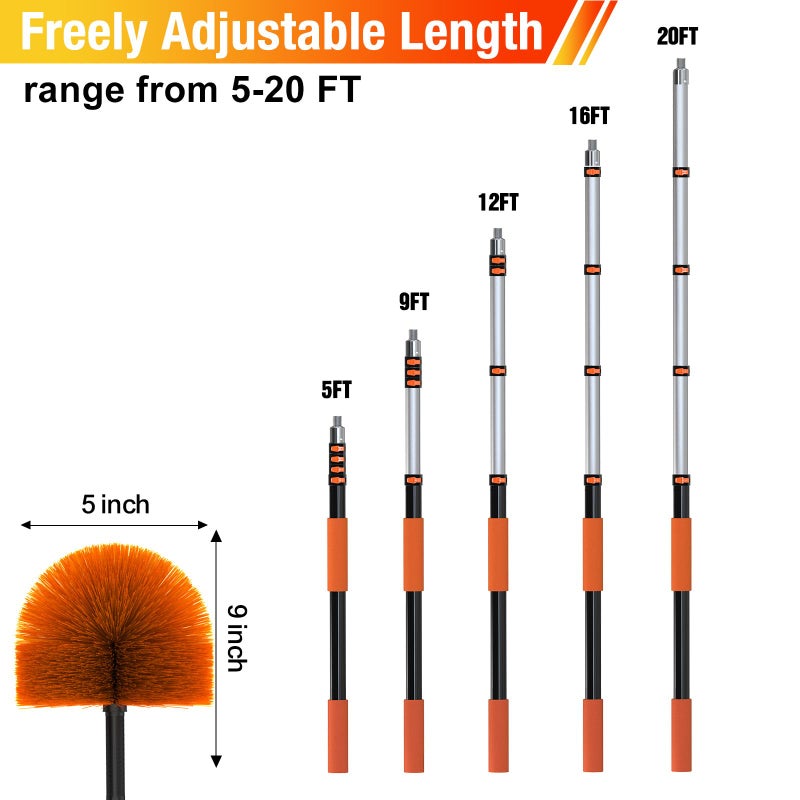 LAANPOLE 20FT Cobweb Duster with Extension Pole, Spider Web Brush for Cleaning Extendable, Professional Ceiling and Corner Dusters for Outdoor Indoor Use - Image 3