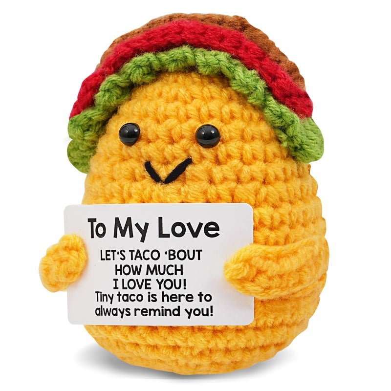 Wiz BBQT Valentines Day Gifts for Him Her,Positive Crochet Animals Handmade Taco,Romantic Vday Valentines Gifts for Boyfriend Girlfriend,Emotional Support Taco Plush Doll,Christmas Stocking Stuffers Men Women - Image 1