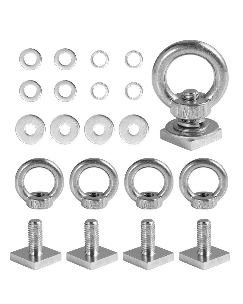 moroinriz T Track Mount Tie Down Anchor for Roof Rack, M8-1.25 Heavy Duty Ring Shaped Eye Bolt, Stainless Steel T Bolt Eye Nut Tie Down Rings for Holding Bungee Cord, Ropes, Hooks