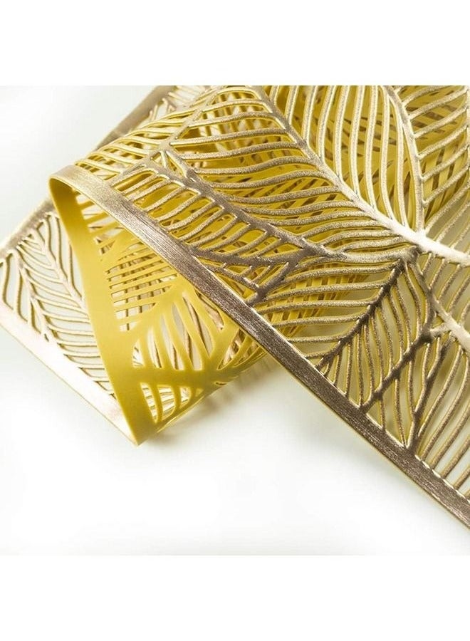Beauenty 6 Piece Placemats Set For Dining Table ,PVC Place Mat Vinyl Hollow Out Heat Insulation Washable Gold Table Mats for Dining Table 45x30CM, Leaves Pattern - Image 2