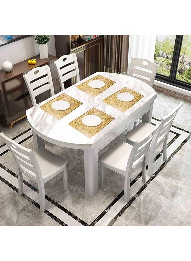 Beauenty 6 Piece Placemats Set For Dining Table ,PVC Place Mat Vinyl Hollow Out Heat Insulation Washable Gold Table Mats for Dining Table 45x30CM, Leaves Pattern - Image 4