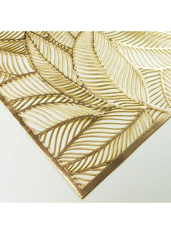Beauenty 6 Piece Placemats Set For Dining Table ,PVC Place Mat Vinyl Hollow Out Heat Insulation Washable Gold Table Mats for Dining Table 45x30CM, Leaves Pattern - Image 3