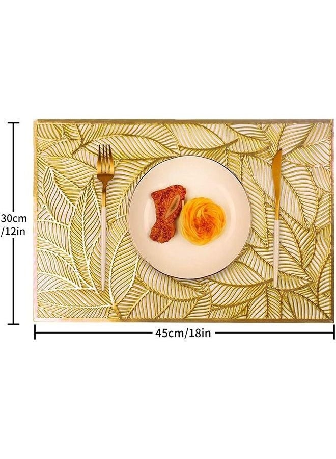 Beauenty 6 Piece Placemats Set For Dining Table ,PVC Place Mat Vinyl Hollow Out Heat Insulation Washable Gold Table Mats for Dining Table 45x30CM, Leaves Pattern - Image 5