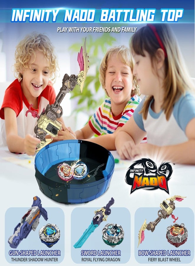 INFINITY NADO S7 Battle Top Starter Pack Set with Bow-Shaped Launcher Infinite Acceleration, Metal Defense Type Battle Toy, Right-Spinning Top Game Toys for Boys Girls 5+, Fiery Blast Wheel, Red - Image 5
