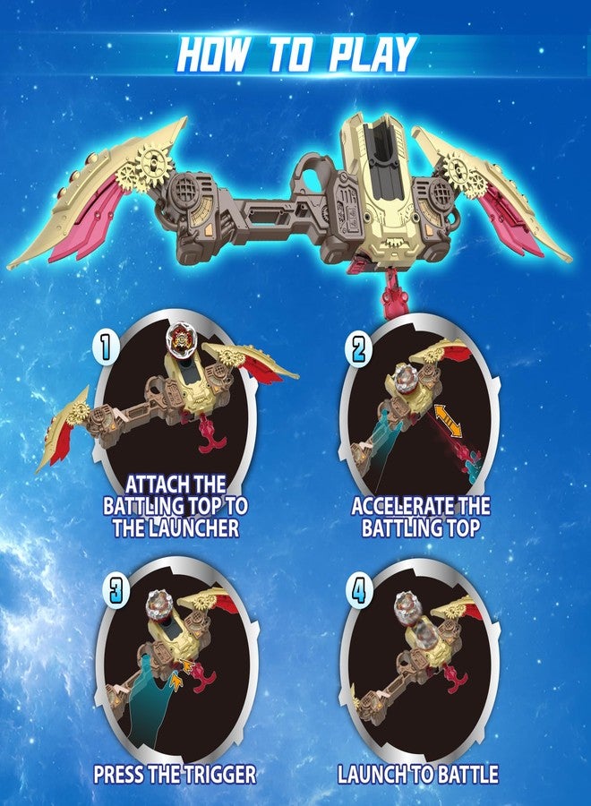 INFINITY NADO S7 Battle Top Starter Pack Set with Bow-Shaped Launcher Infinite Acceleration, Metal Defense Type Battle Toy, Right-Spinning Top Game Toys for Boys Girls 5+, Fiery Blast Wheel, Red - Image 4