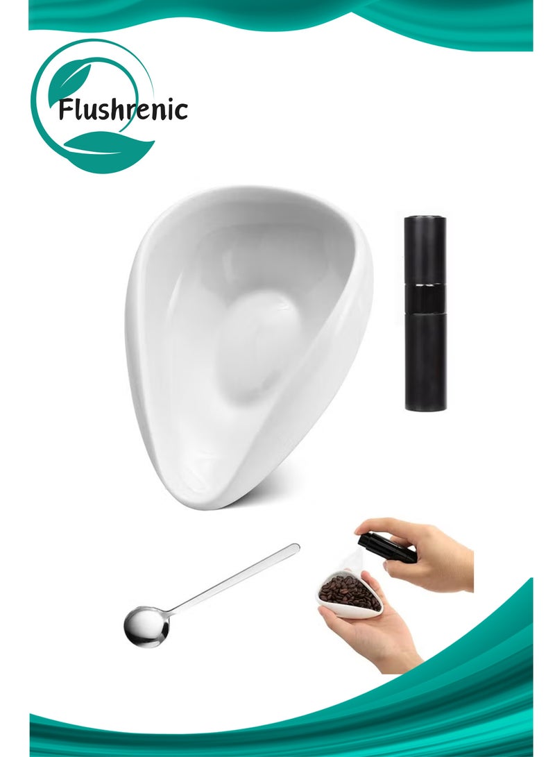 Flushrenic Coffee Bean Dosing Cup and Spray Bottle Set, Espresso Accessories Kit for Coffee Bar, Ceramic Coffee Dosing Tray with Espresso Coffee Spritzer and Spoon, Reduce Coffee Power Static - Image 1