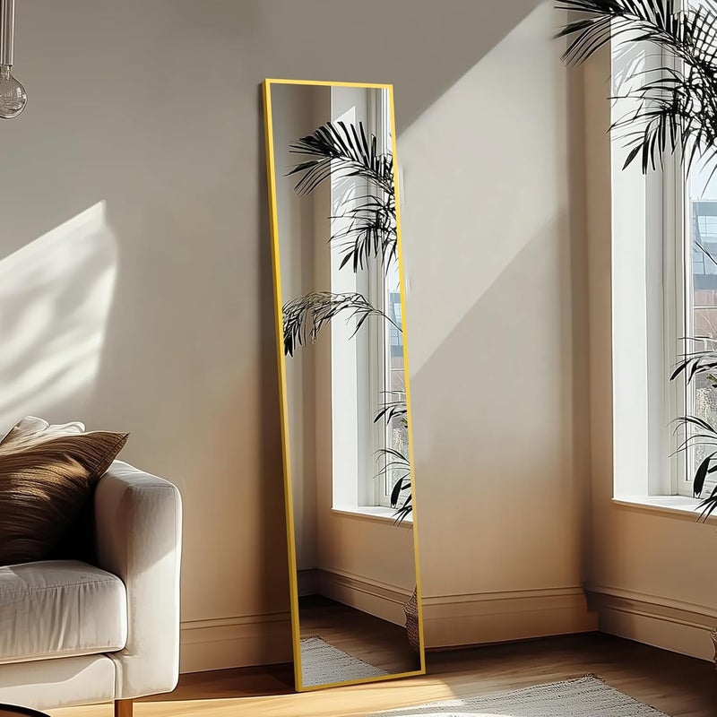 Delma Full Length Mirror,Large Floor Mirror with Aluminum Frame for Bedroom, Bathroom, Living Room,Wall Mount or Freestanding Design(with Stand,Rect 56x15-Gold) - Image 2