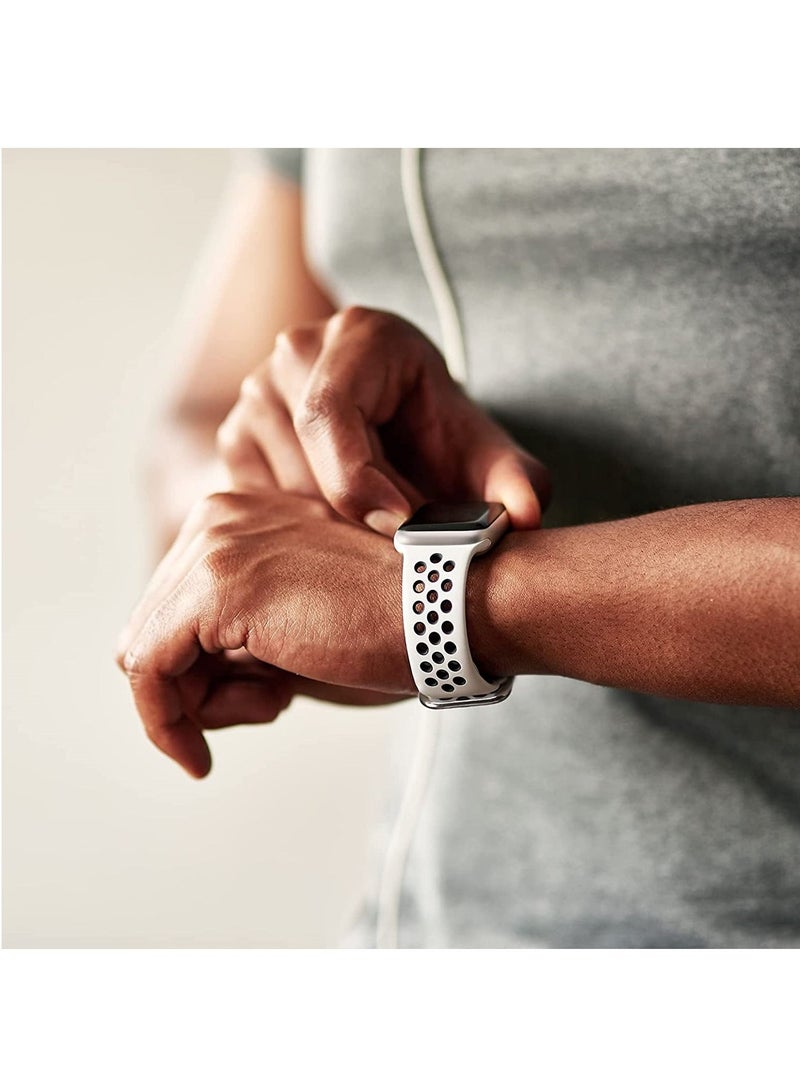 سوار ساعة رياضية بديل من السيليكون الناعم متوافق مع ساعة ابل مقاس 42 ملم و44 ملم وساعة ابل سلسلة 4/5/6/اس اي(أبيض أسود) - Image 4