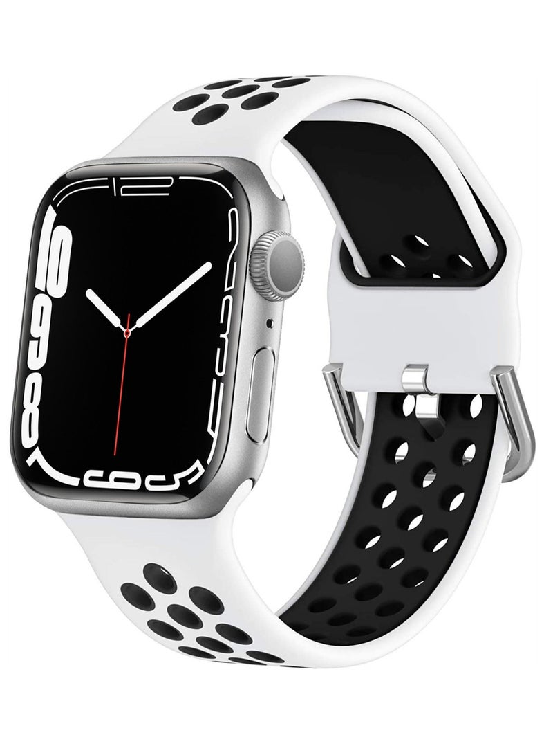 سوار ساعة رياضية بديل من السيليكون الناعم متوافق مع ساعة ابل مقاس 42 ملم و44 ملم وساعة ابل سلسلة 4/5/6/اس اي(أبيض أسود) - Image 1
