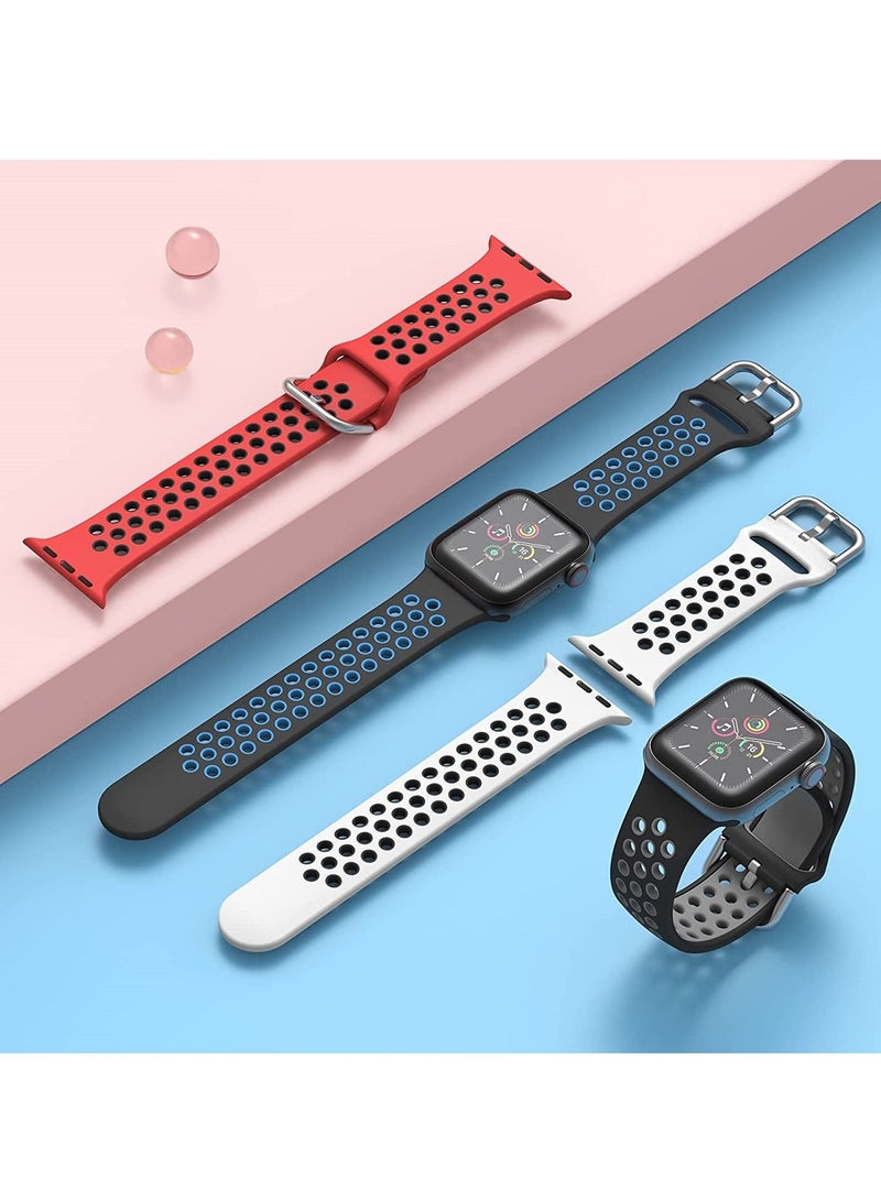 سوار ساعة رياضية بديل من السيليكون الناعم متوافق مع ساعة ابل مقاس 42 ملم و44 ملم وساعة ابل سلسلة 4/5/6/اس اي(أبيض أسود) - Image 5