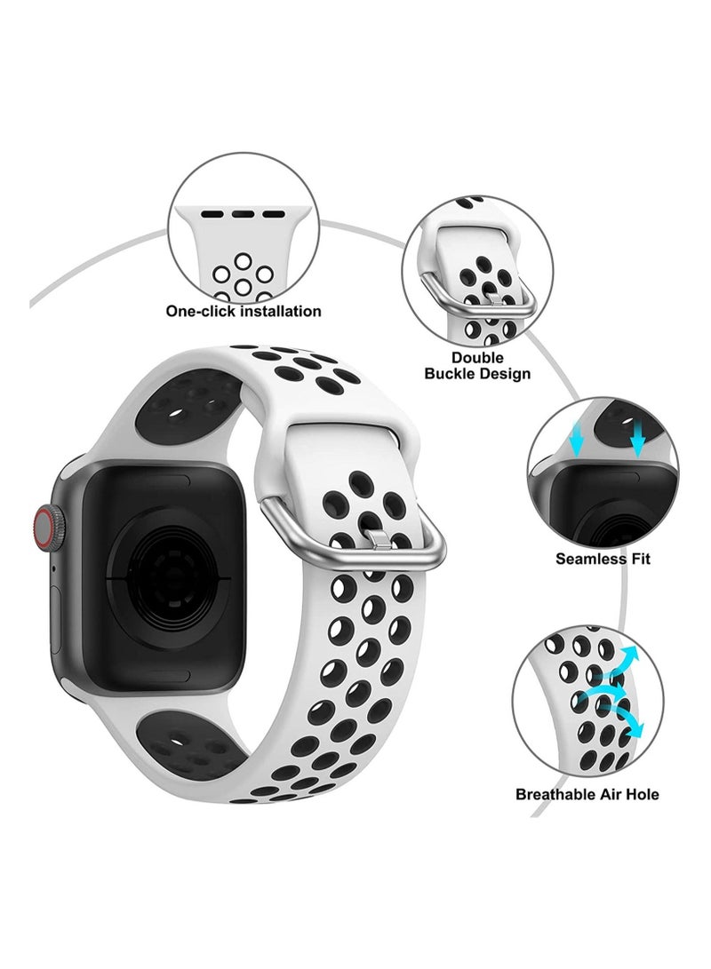 سوار ساعة رياضية بديل من السيليكون الناعم متوافق مع ساعة ابل مقاس 42 ملم و44 ملم وساعة ابل سلسلة 4/5/6/اس اي(أبيض أسود) - Image 2