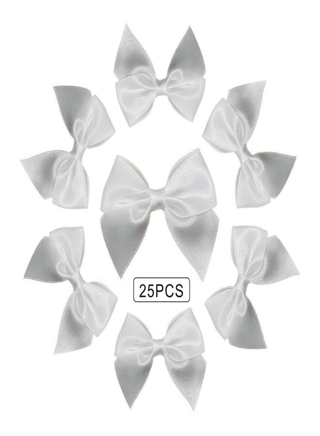 Briefix 25 Pieces Mini Satin Ribbon Bows with Removable Sticky Gel Pads (White) - Image 1