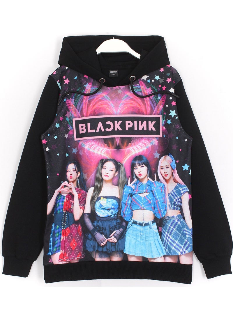 DobaKids Blackpink Korean Pop Group Digital Print Girls Black Color Hooded Sweatshirt Hoodie 