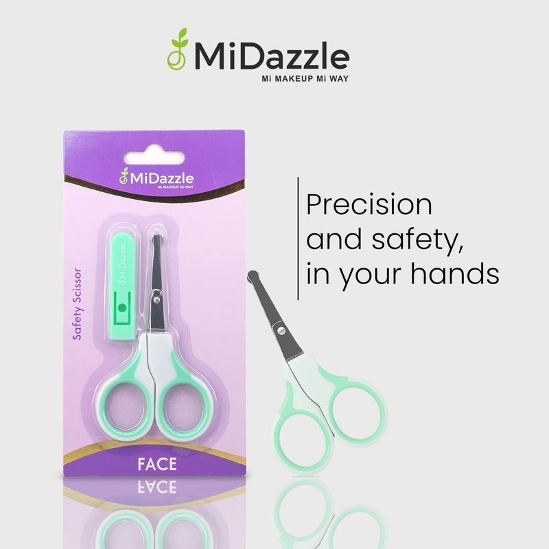 MiDazzle مقص أمان للوجه - مقصات حلاقة دقيقة مع طرف مدور وغطاء واقي - مقصات شعر الوجه للحواجب وشعر الأنف والأذن - مدمجة وآمنة وصديقة للسفر - Image 2
