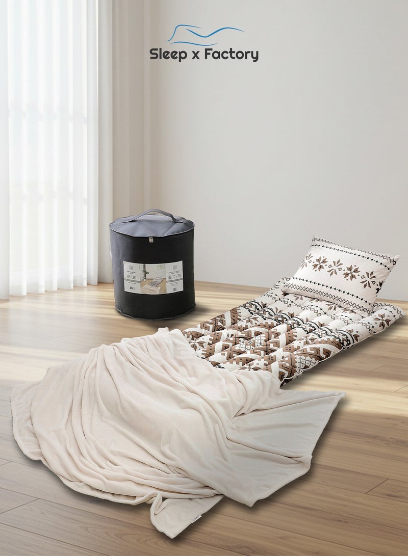 Sleep x Factory Guest & Travel Comfort Pack – Foldable Mattress, Blanket & Pillow – Premium Edition  - Image 1