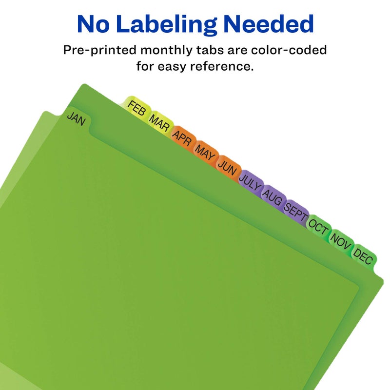 Avery Pre-Printed Jan-Dec Plastic Dividers for 3 Ring Binders, 12-Tab Set, Multicolor, 1 Set (11331) - Image 3
