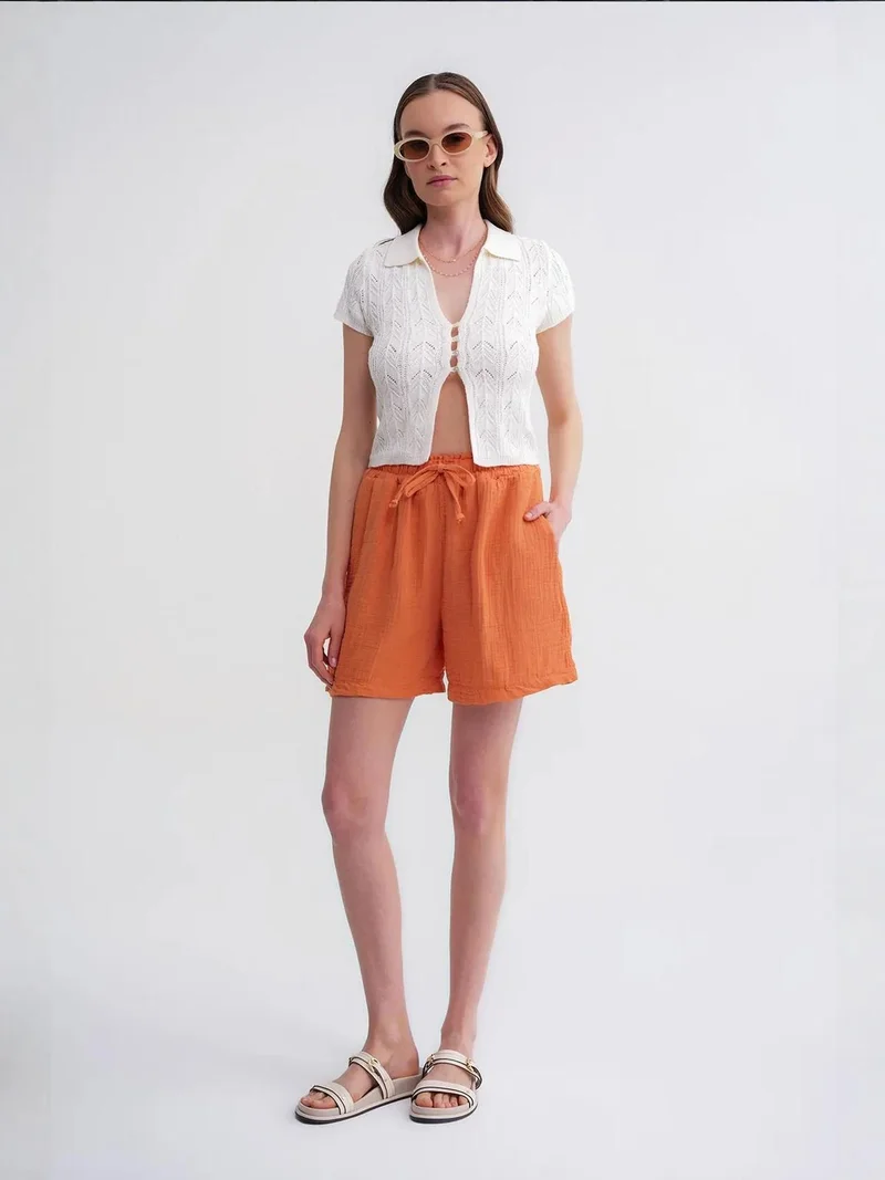 MixRay Mixray High-Waisted Textured Cotton Shorts