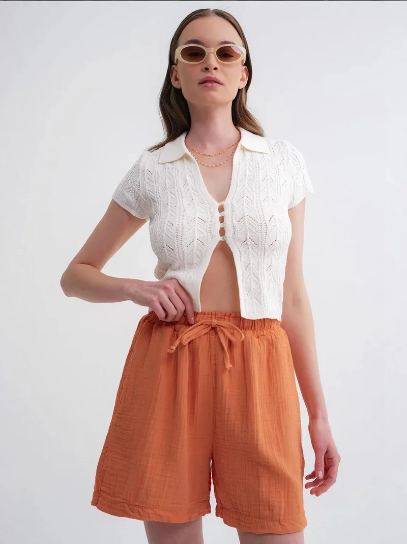 Mixray High-Waisted Textured Cotton Shorts