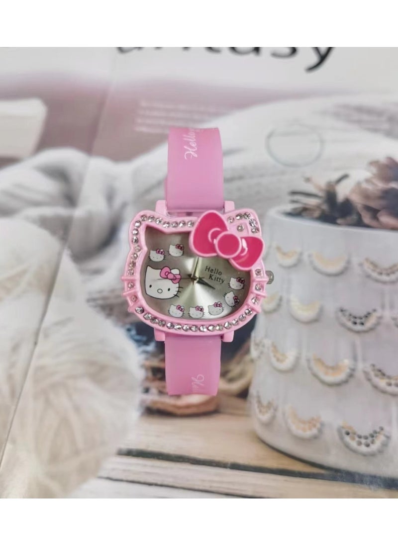 Hello Kitty - Cartoon Hello Kitty dial with diamond silicone strap children's watch - Image 1