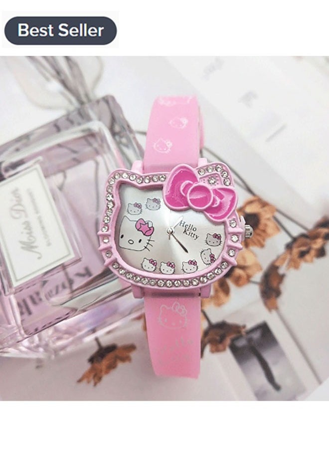 Hello Kitty - Cartoon Hello Kitty dial with diamond silicone strap children's watch - Image 1