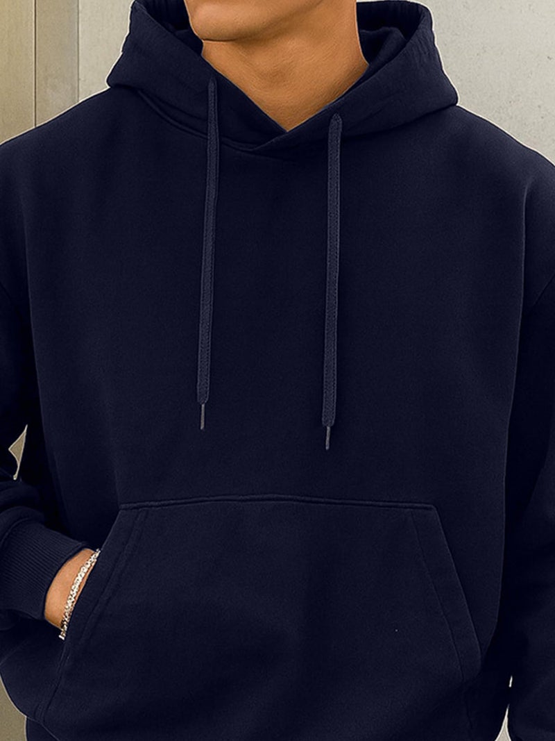 Jump Cuts Mens Solid Hooded Neck Full Sleeve Navy LoopKnit Sweatshirt - Image 5