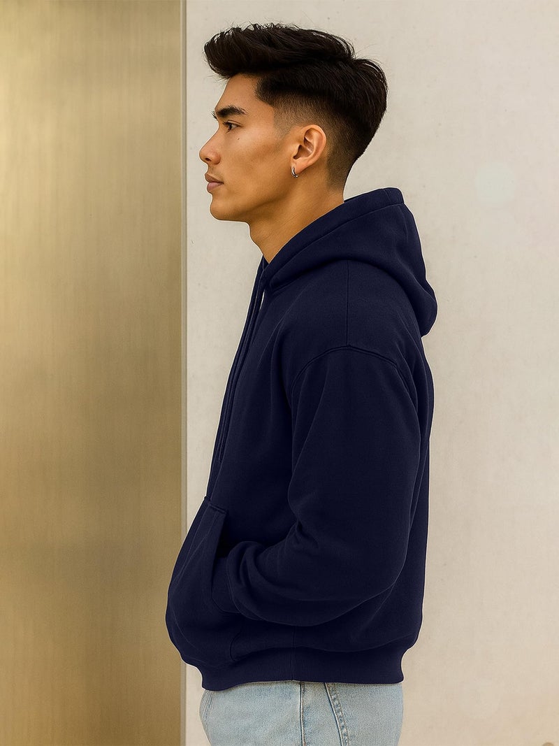 Jump Cuts Mens Solid Hooded Neck Full Sleeve Navy LoopKnit Sweatshirt - Image 4