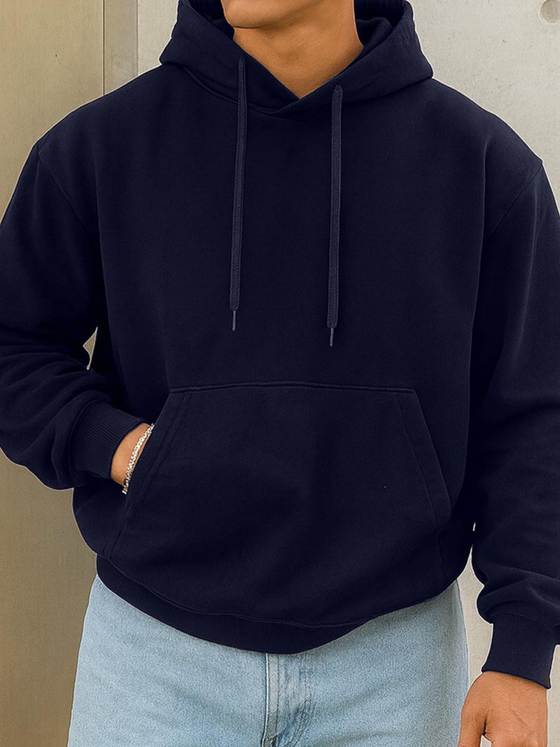 Jump Cuts Mens Solid Hooded Neck Full Sleeve Navy LoopKnit Sweatshirt - Image 2