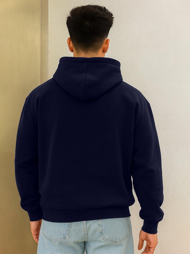 Jump Cuts Mens Solid Hooded Neck Full Sleeve Navy LoopKnit Sweatshirt - Image 3