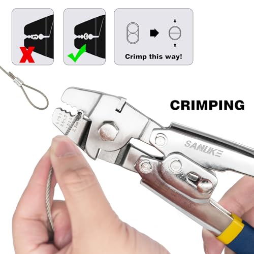 Sanuke Wire Rope Crimping Swaging Tool Cable Crimps up to 2.2mm(2/32inch) with 160pcs 4sizes Aluminum Double Barrel Ferrule Loop Sleeve and 10pcs Stainless Steel Thimble Assortment Kit - Image 4